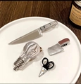 Creative fake knife hair clip set with silver blade and glowing bulb hairpins - 4Pcs Set (Knife/Bulb/Scissors/Cleaver)