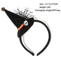 Halloween headband with orange ribbon, spider web tulle, white skull, and a bell - Black