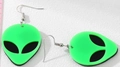 Neon green acrylic alien earrings with black eyes and metal hooks for Halloween costume - Fluorescent Green (Silver Hook)