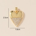 Detailed view of gold heart pendant dimensions measuring 2.5cm by 1.8cm with zircons - 0228-11/Gold Half-Pave Pendant