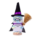 Handmade crochet emotional support pickle doll in witch costume with mini broom and stand - Cloaked Rainbow Cucumber + Hat + Glasses + Broom + Base