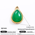 Water-drop emerald green pendant with 18k gold-plated stainless steel frame - Teardrop Green Stone Pendant (PJ91403) / 1 Piece / Green