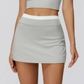 Women's light grey high waist athletic skort with white ribbed elastic waistband - S / Clay Grey