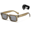 Vintage-Rechteck-Sonnenbrille mit olivgrünem Rahmen und Präzisions-Metallscharnieren - Olivgrün Rahmen Grau Gläser