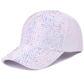 White baseball cap for women with shimmering AB crystal rhinestones and sun protection - Adjustable / AB Rhinestone White Cloth