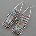 Vintage geometric drop earrings with colorful marble texture in silver frame - Silver