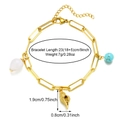 Golden shell bracelet with turquoise beads and white conch pendant, detailed dimensions - Gold Chain With White Conch And Golden Shell