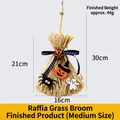 Halloween witch broom ornament with purple bow, orange pumpkin and black spider motifs - Raffia Broom (Medium)