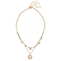 Double-layer gold plated brass necklace with colorful beads and round pendant - Double Layered Set