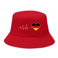 Red cotton bucket hat with German flag heart and heartbeat graphic in a flat lay view - M / 2# Heartbeat German Flag - Red