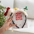 Christmas reindeer antler headband with white plush, red bow and gold sequin ball - No.17 White Plush Wednesday