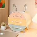Three-layer bunny desk organizer with colorful drawers and cute cartoon handles - Luxury Silver Multicolor (with 6pcs 3D Stickers)