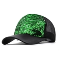 Dettaglio delle paillettes verde smeraldo e della rete nera sul cappello baseball - Regolabile / Paillettes Verde Smeraldo (JX-380101)