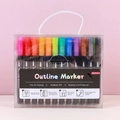 48 colors double line outline markers set in portable transparent plastic storage case - 48 Colors Black Barrel With Tray