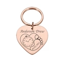 Llavero de corazón de oro rosa con huellas de bebé, fecha y grabado personalizado - Oro rosa