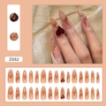 Uñas postizas de almendra con degradado de mármol rojo y gemas de corazón en 3D - Corazón Simple (Estilo con Pegamento) (Z882)