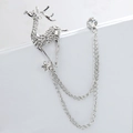 Silver deer brooch with sparkling rhinestones and elegant double tassel chains - TL0017-Silver-Deer