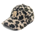 Detail van de baseballpet met luipaardprint van teddyvlies en geborduurde letter R - M (56-58cm) / 4# (Groen Luipaard)