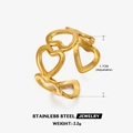 Bague cœur évidé minimaliste en acier inoxydable doré avec design ajustable - Style Coeurs Creux Séquentiels (ZN040G)
