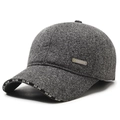 Herren Winter-Baseballkappe mit Ohrenklappen aus grau meliertem Wollmischgewebe - Verstellbar / Grau