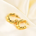 Modern 18K gold plated twisted hoop earrings with a polished metallic finish - Spiral Twisted Hoop