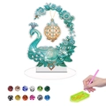 DIY diamond painting kit featuring a majestic peacock acrylic stand with colorful rhinestones - Green Peacock Stone