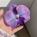 Purple phalaenopsis orchid hair clip with gradient petals and a centered white pearl - Purple