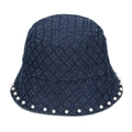 Cappello da pescatore in denim blu scuro con bordo di perle e trama a rombi rari - Blu Profondo (A)