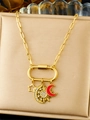 Collana in acciaio inossidabile dorato con ciondoli stella e luna e mezzaluna rossa - Stile Sole Luna Stella (N3431)