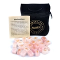 Pink quartz rune stone set with 25 pieces, black velvet pouch, and English instruction sheet - Rose Quartz (25 Pcs + Velvet Bag + Manual)