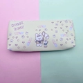 Close-up of beige PU leather pencil case featuring a cute cartoon bear and Sweet Bear text - Rabbit - Yellow