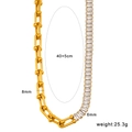 Collana a maglie a forma di U bicolore oro e argento con pietre in zirconite cubica - Collana con maglie a U in giunzione / Collana in Zircone Bianco Oro