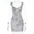 Detailed front view of a leopard print sleeveless bodycon mini dress on a mannequin - S / Gray