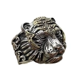 Vintage silver and gold tiger head ring with detailed engraving for men - Adjustable Open / Gold Tiger