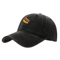 Vintage black washed cotton baseball cap with embroidered hot dog pattern for men and women - Adjustable / Black