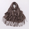 Thick camel cashmere scarf for women with elegant tassels and soft knitted texture - Chestnut