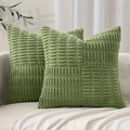 Set of two grass green plush pillow covers with 3D textured fabric for sofa decor - 18x18 Inch / Green Corn Kernel
