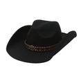 Classic black wool western cowboy hat with brown leather band and metallic concho - Black (Yuanyuan)