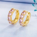 S925 sterling silver hoop earrings with pink gemstones and premium gold plating - Pink