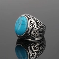 Vintage stainless steel ring for men featuring an oval blue turquoise stone inlay - US 7 / Blue Turquoise
