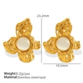 Golden flower earrings with white opal center in stainless steel for women - 23.2x19.5mm / Gold White Cat Eye Stone (EH653)