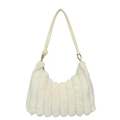 Borsa a spalla in peluche bianca con trama a coste verticali e tracolla annodata chic - Bianco Sporco