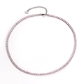 Polished silver stainless steel necklace with sparkling pink zircons and heart charm - White Gold Plated Pink Zirconia