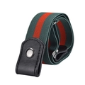 Slim elastic buckle-free belt featuring green and red stripes with black leather ends - Green Red Green Stripe