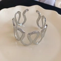Silver wavy hollow open bracelet with a polished finish and minimalist metallic design - 21# Continuous Wave Hollow Style / Silver