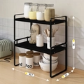Black 2-tier metal kitchen shelf with side handles for countertop storage 40.7x20x36cm - 40cm 2-Tier Black Frame + Black Board