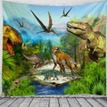 Jurassic dinosaur wall tapestry for bedroom featuring T-Rex and jungle scenery decor - 150x130cm / Style 2