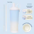 Blau-weiß verlaufender 830ml Thermobecher mit Keramikbeschichtung und Magnetgriff - 830ml / Himmelblauer Farbverlauf