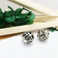 Tibetan silver retro hollow spherical beads with heart and floral patterns for bracelets - Six-word Mantra
