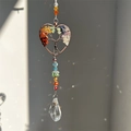 Tree of Life heart hanging ornament with chakra gemstones and clear crystal prism pendant - Heart Tree of Life